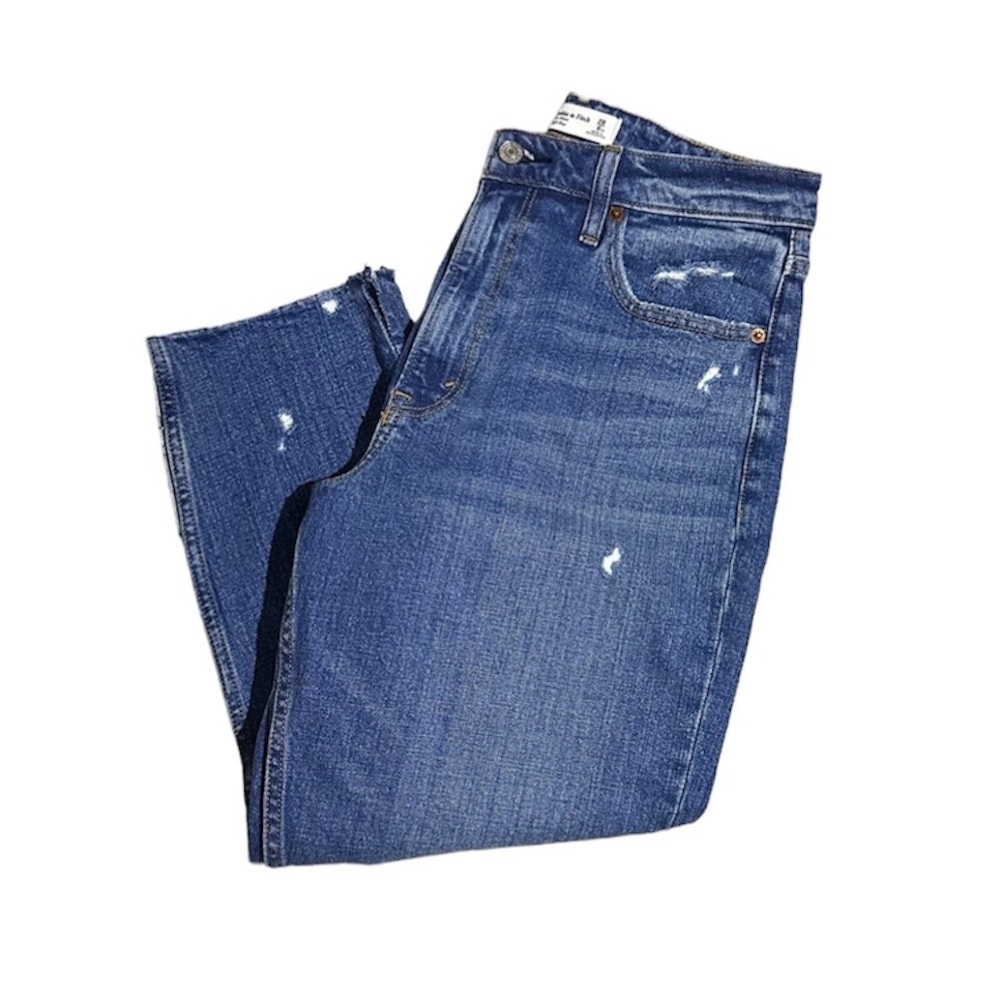 Abercrombie & Fitch The Mom High Rise Curve Love Distressed Jeans Extra Short